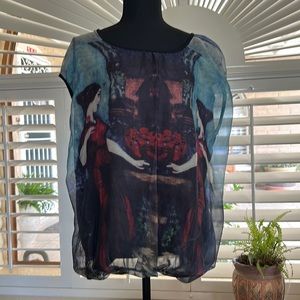 Black sleeveless top with colorful overlay. Size XXXL